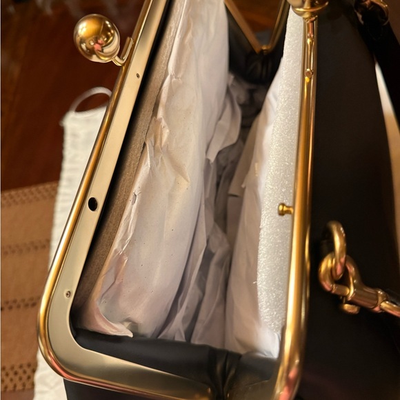 Coach Black Leather kisslock large NWT with Coach cherry charm 🍒 - Picture 5 of 8